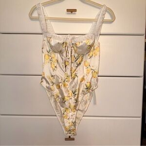 For Love and Lemons x Free People Cassandra Floral Lemon Print Bodysuit